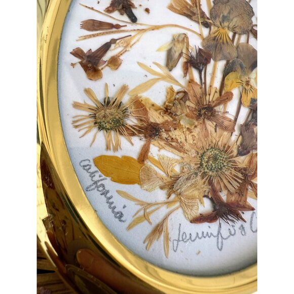 Vintage 70s Dried Real Flowers California Easel Gold Frame Tabletop - Picture 5 of 15